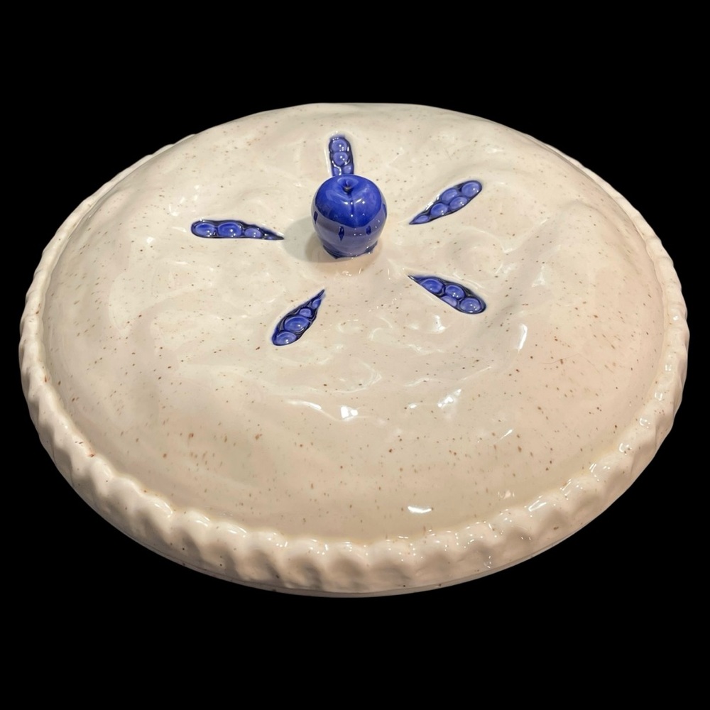 Vintage 1980s Blueberry Pie Tart Keeper Unique Pottery Art Covered Dish Platter